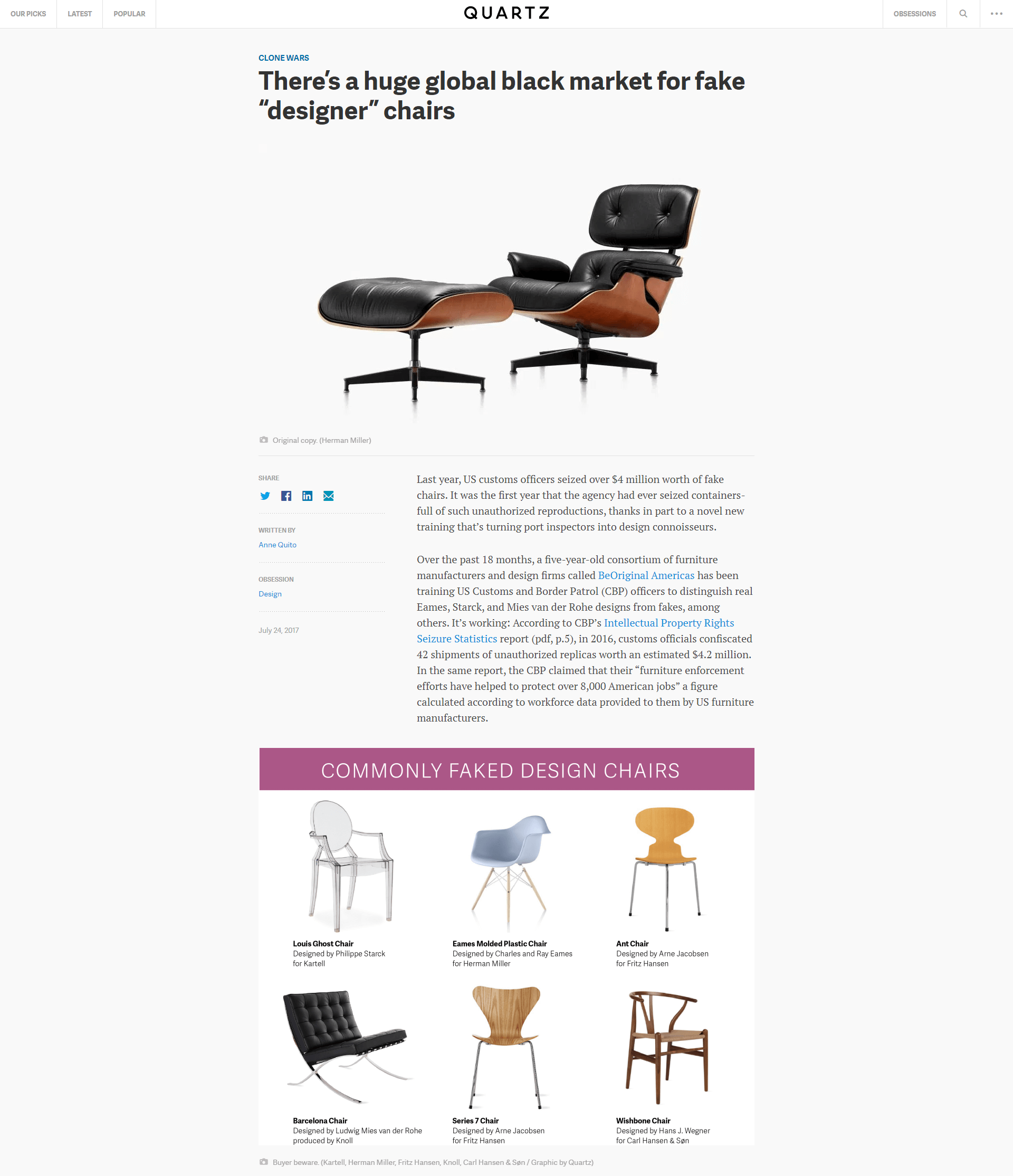 there's a black market for fake “designer” chairs